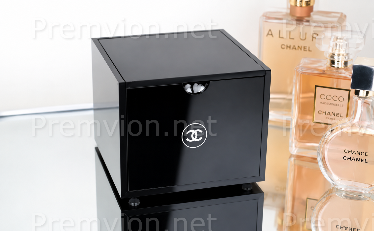 Premium black acrylic cotton pad storage box with hinged lid for beauty organization.