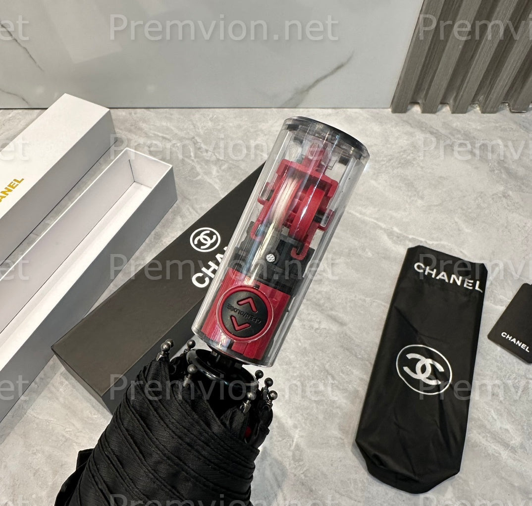 Elegant Chanel style folding umbrella VIP exclusive client gift black luxury sun protection umbrella