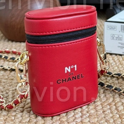 Red Camellia Mini Chain Pouch – Lipstick Case, Coin & Card Holder