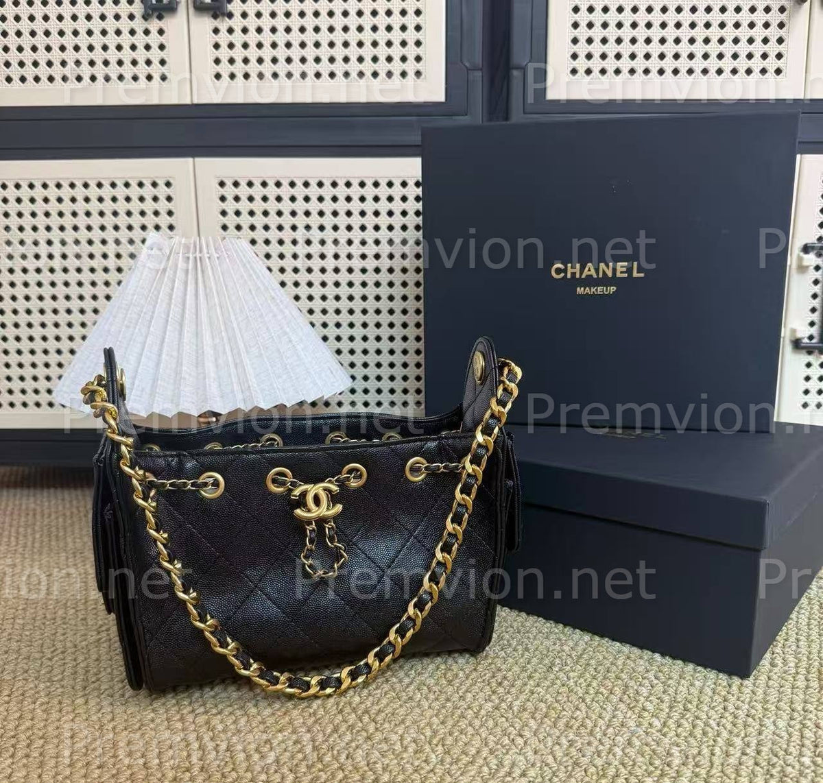 CHANEL Beauty black leather makeup bag GWP with original packaging