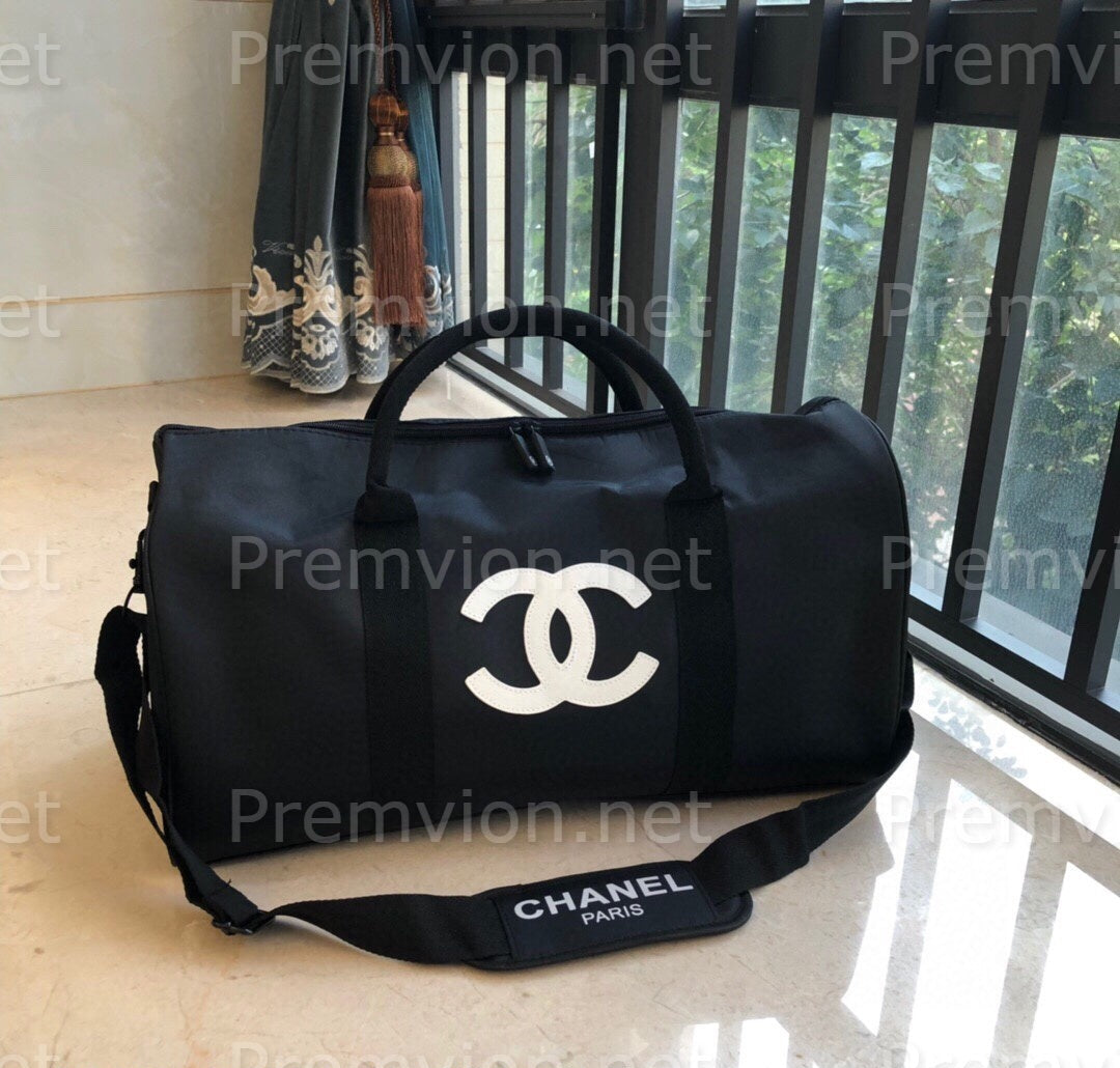 Chanel CC black luxury travel duffle bag for weekend and gym travel