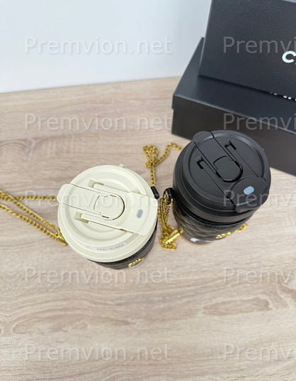 Luxury Chanel style thermos cup 530ml insulated coffee travel mug with premium stainless steel interior