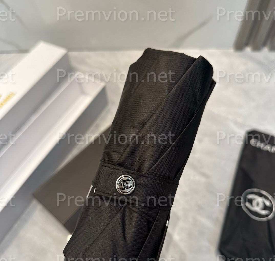 Premium Chanel inspired umbrella VIP client appreciation gift automatic folding sun and rain umbrella black