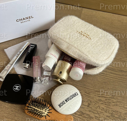 Chanel luxury tweed makeup pouch designer cosmetic bag