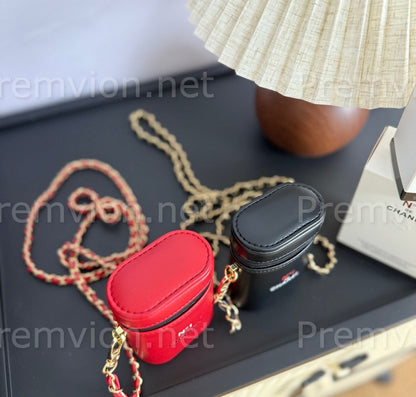 Luxury Chanel red camellia mini pouch with detachable chain