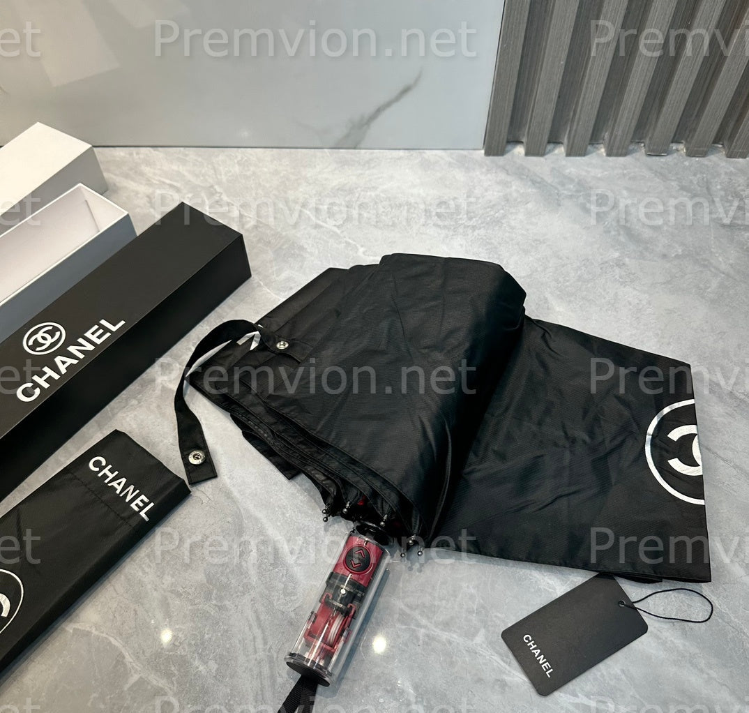Luxury Chanel style VIP umbrella gift with black coating UV protection automatic folding umbrella in gift box