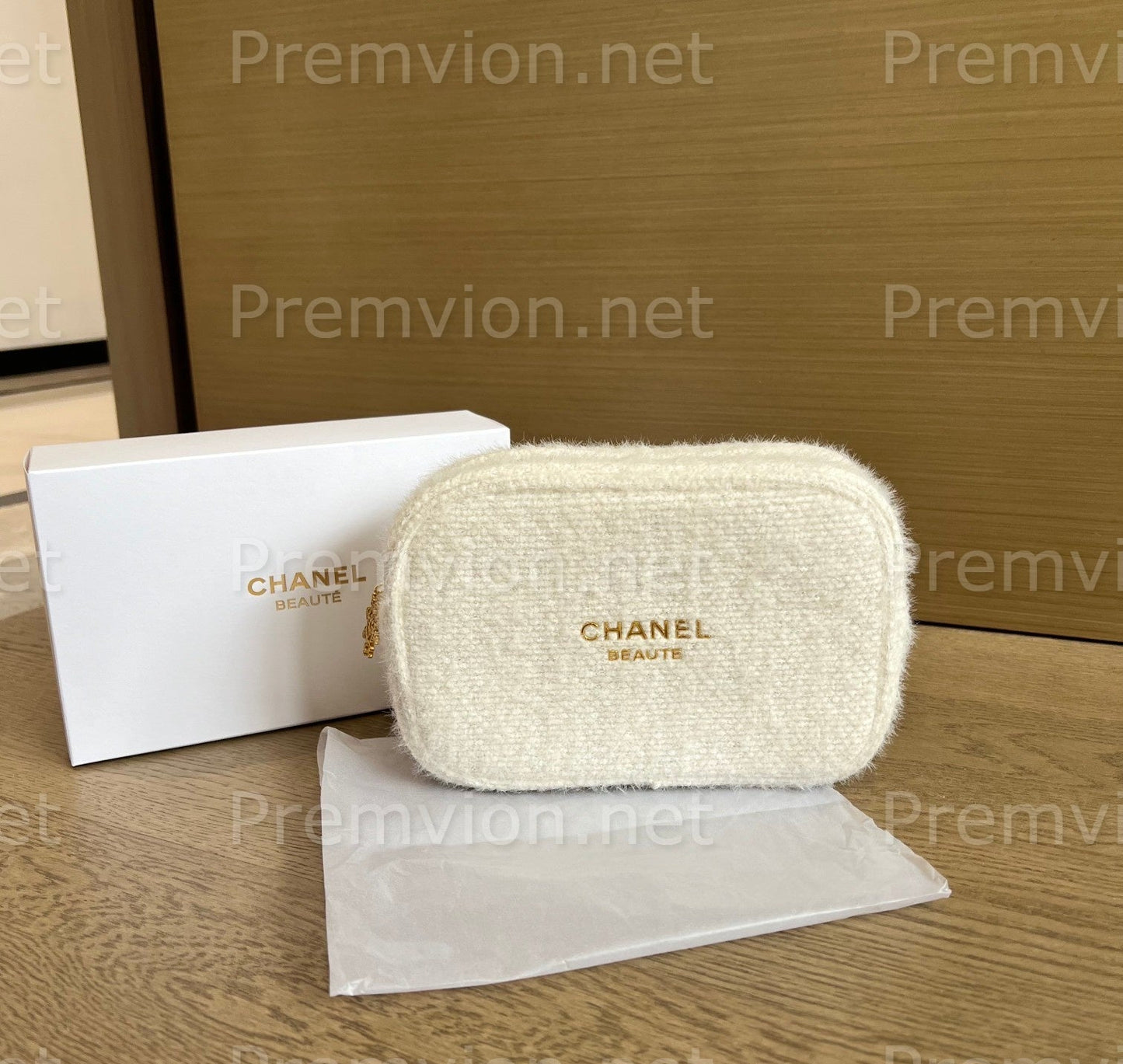 Chanel VIP gift tweed cosmetic pouch with snowflake logo