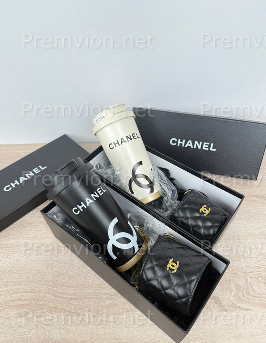 Chanel black insulated coffee tumbler luxury stainless steel travel mug for everyday use