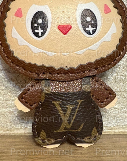Designer-style Labubu keychain with Louis Vuitton monogram leather outfit, perfect for collectors and as a high-end gift accessory