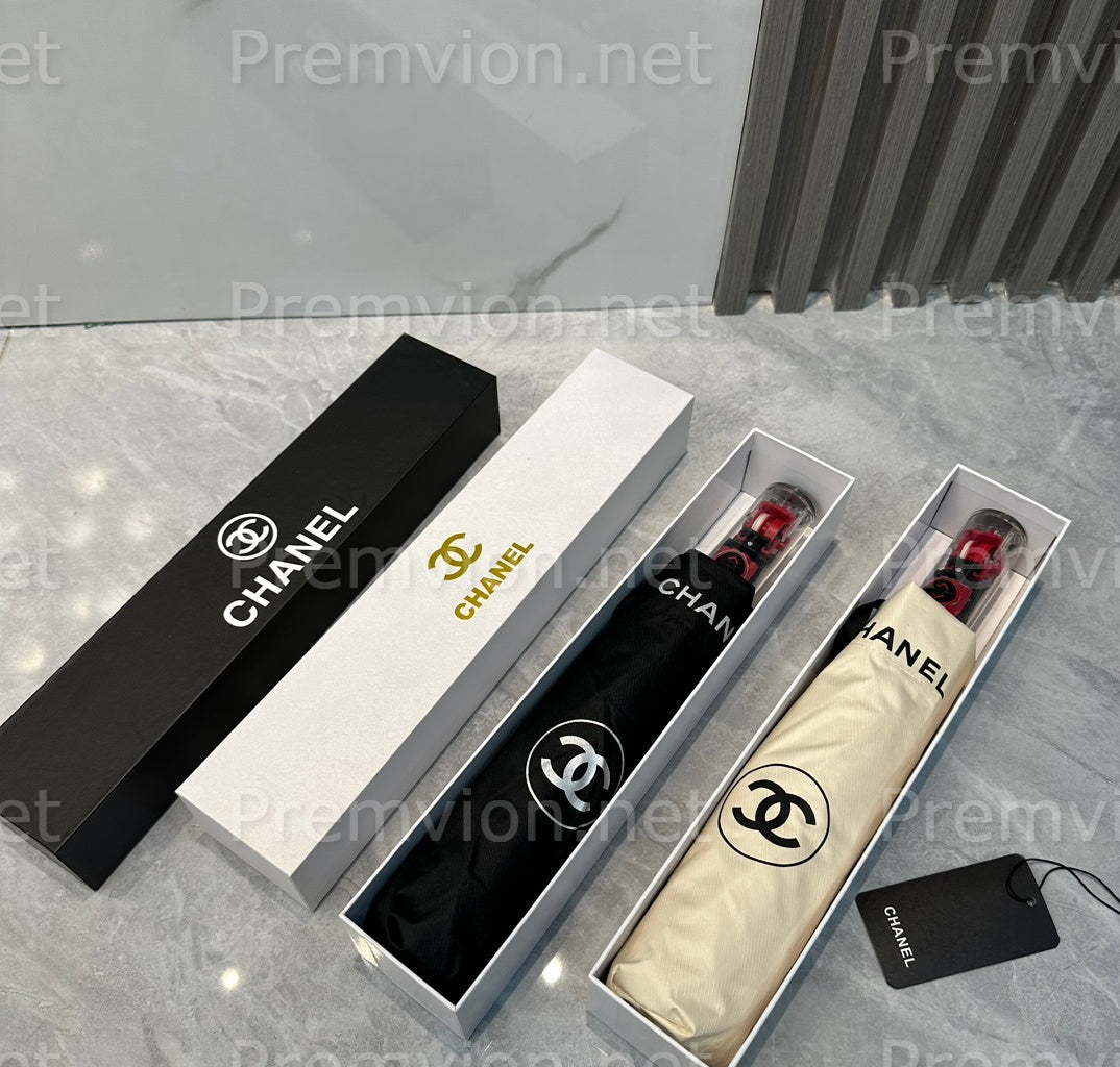 Chanel inspired luxury umbrella gift for high value clients black UV protection sun rain umbrella
