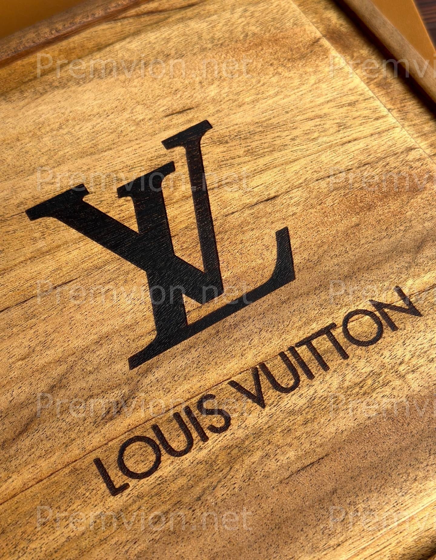 Double-sided luxury LV inspired walnut wood tray 23x23x3cm