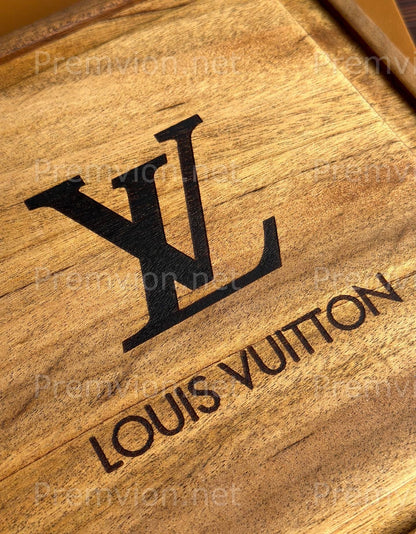 Double-sided luxury LV inspired walnut wood tray 23x23x3cm