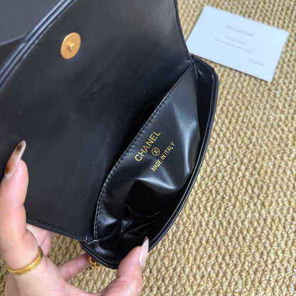 Black gold quilted mini bag with gift box, packaging view