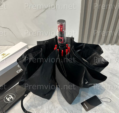 Chanel VIP customer gift umbrella black designer style sun protection rain umbrella with pouch and box