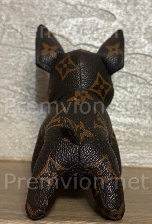 Upcycled Louis Vuitton French Bulldog décor figure displayed in a modern interior.