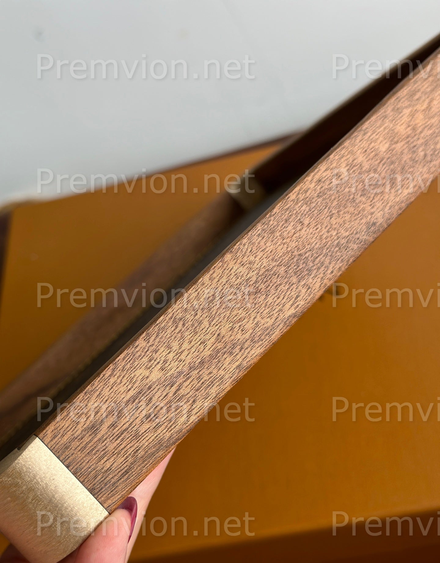 Premium LV inspired walnut tray used as stylish desk organizer and valet tray